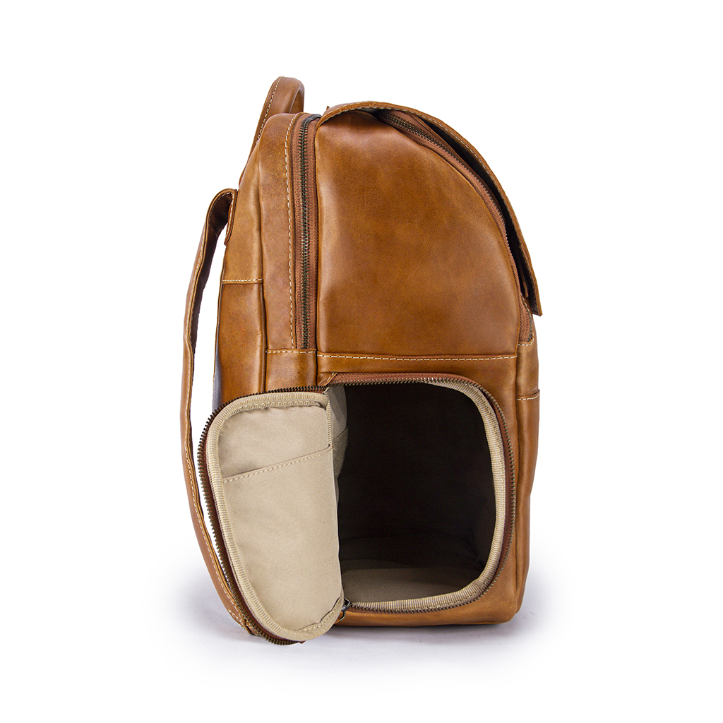 Minimalist Copper Leather Backpack Side Open Pocket