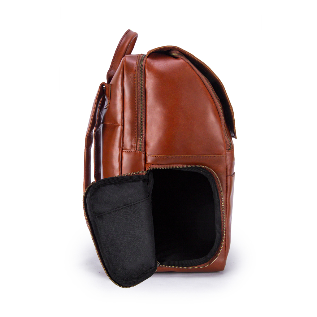 Minimalist Clay Leather Backpack Front Side Open Pocket