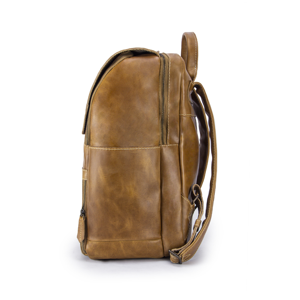 Minimalist Sand Leather Backpack Side